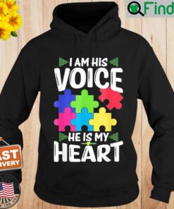 I Am His Voice He Is My Heart Shirts Puzzle Autism Awareness Hoodie