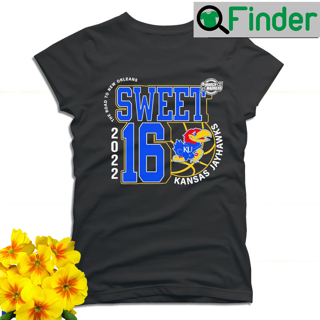 Kansas Jayhawks March Madness 2022 NCAA Mens Basketball Sweet 16 the road to New Orleans T shirt Kansas Jayhawks March Madness 2022 NCAA Mens Basketball Sweet 16 the road to New Orleans T shirt