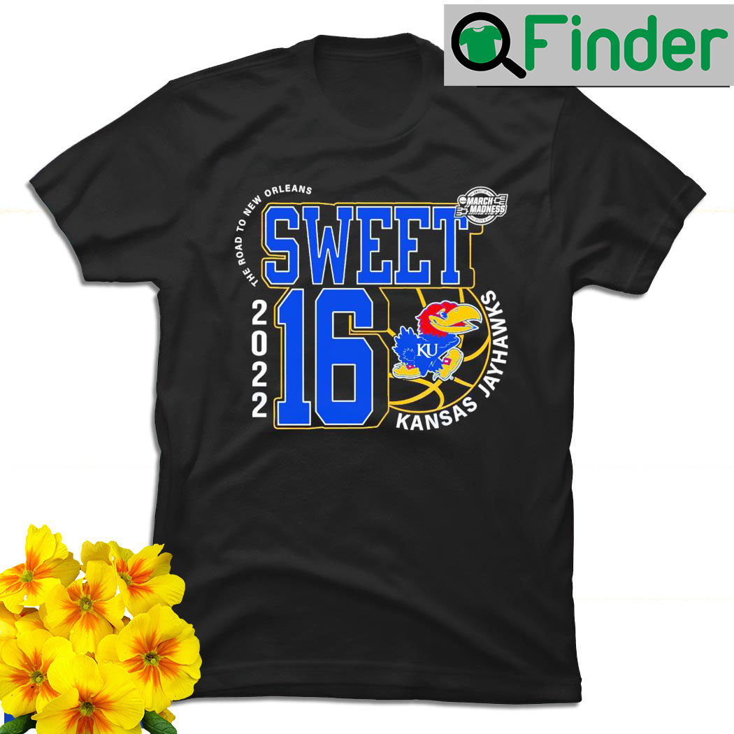 Kansas Jayhawks March Madness 2022 NCAA Mens Basketball Sweet 16 the road to New Orleans shirt Kansas Jayhawks March Madness 2022 NCAA Mens Basketball Sweet 16 the road to New Orleans shirt