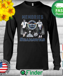 Seattle Seahawks XLVIII Super Bowl Wilson and Wagner Memories Seahawks skyline signatures Long Sleeve