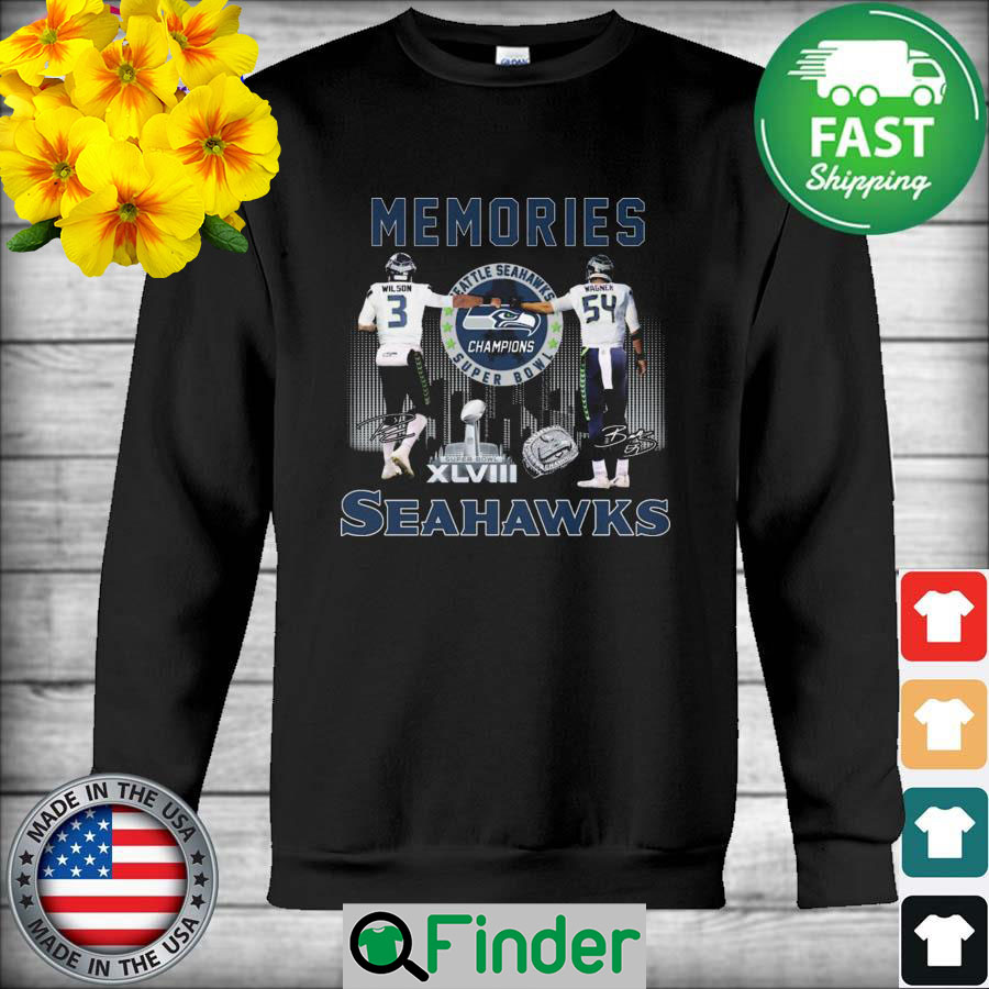 Seattle Seahawks XLVIII Super Bowl Wilson and Wagner Memories Seahawks skyline signatures Sweatshirt Seattle Seahawks XLVIII Super Bowl Wilson and Wagner Memories Seahawks skyline signatures Sweatshirt