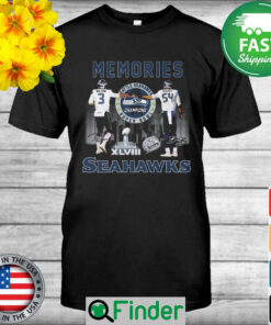 Seattle Seahawks XLVIII Super Bowl Wilson and Wagner Memories Seahawks skyline signatures shirt