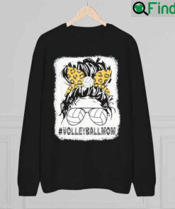 Volleyball Mom Leopard Messy Bun Ball Mom Mothers Day 2022 Sweatshirt