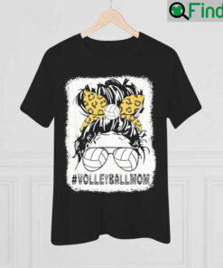 Volleyball Mom Leopard Messy Bun Ball Mom Mothers Day 2022 T Shirt