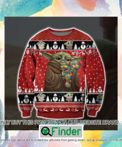 Baby Yoda With Puzzles Autism Ugly Christmas Sweatshirt Sweater LIMITED EDITION