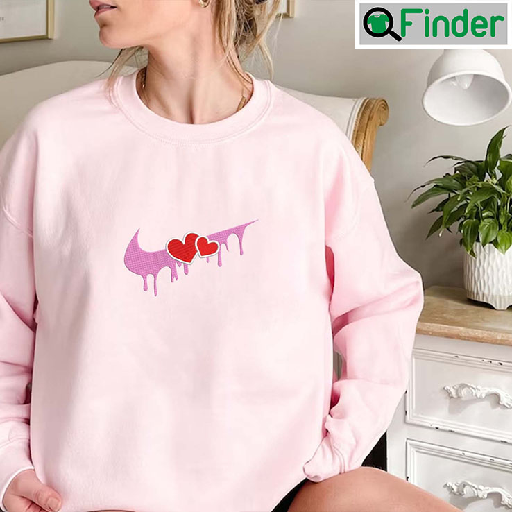 Embroidered Two Heart Nike Swoosh Shirt Embroidered Two Heart Nike Swoosh Shirt