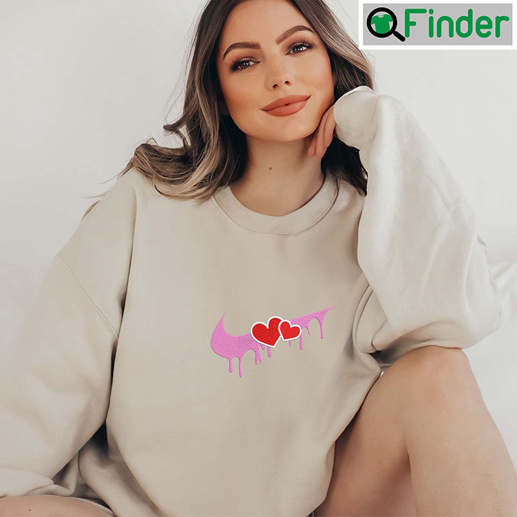 Embroidered Two Heart Nike Swoosh T Shirt Embroidered Two Heart Nike Swoosh T Shirt
