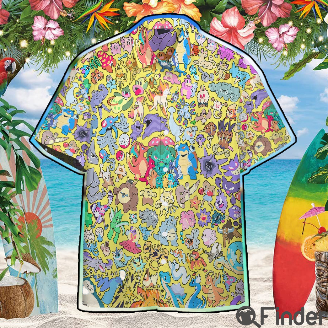 All Pokemon Gen 1 Kanto Region Custom Hawaii Button Shirt All Pokemon Gen 1 Kanto Region Custom Hawaii Button Shirt