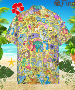All Pokemon Gen 1 Kanto Region Custom Hawaii Button T Shirts