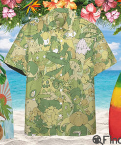 Grass Type Pokemon Custom Hawaii Button Shirt