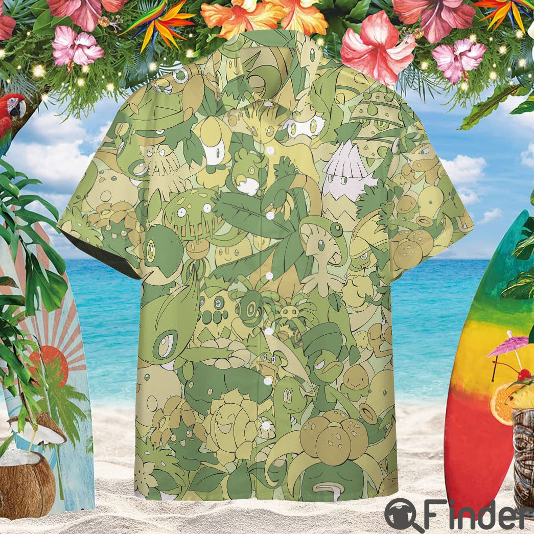 Grass Type Pokemon Custom Hawaii Button Shirt Grass Type Pokemon Custom Hawaii Button Shirt