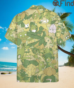 Grass Type Pokemon Custom Hawaii Button Shirts