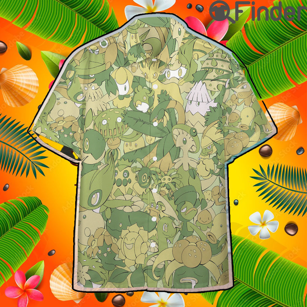 Grass Type Pokemon Custom Hawaii Button T Shirt Grass Type Pokemon Custom Hawaii Button T Shirt