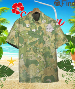 Grass Type Pokemon Custom Hawaii Button T Shirts
