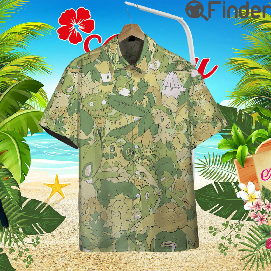 Grass Type Pokemon Custom Hawaii Button T Shirts Grass Type Pokemon Custom Hawaii Button T Shirts