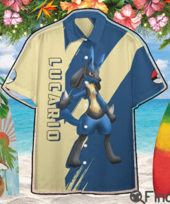 Pokemon Duo Type Fighting Steel Lucario Custom Hawaii Button Shirt