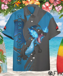 Pokemon Duo Type Fire Dragon Mega Charizard Custom Hawaii Button Shirt