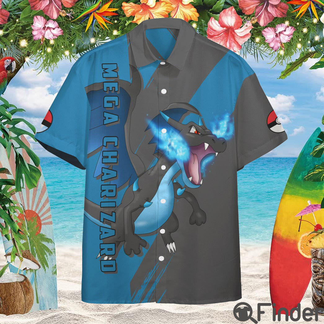 Pokemon Duo Type Fire Dragon Mega Charizard Custom Hawaii Button Shirt Pokemon Duo Type Fire Dragon Mega Charizard Custom Hawaii Button Shirt