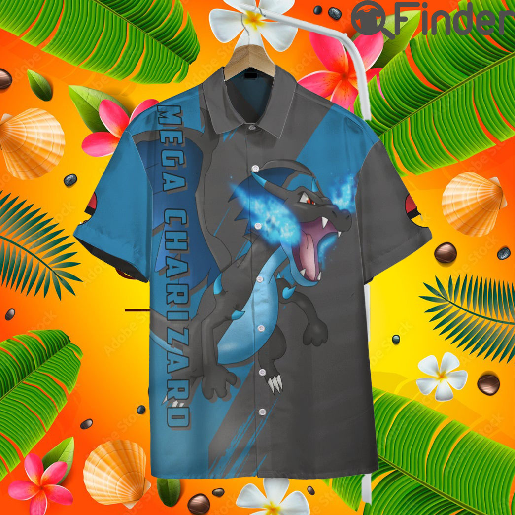 Pokemon Duo Type Fire Dragon Mega Charizard Custom Hawaii Button T Shirt Pokemon Duo Type Fire Dragon Mega Charizard Custom Hawaii Button T Shirt