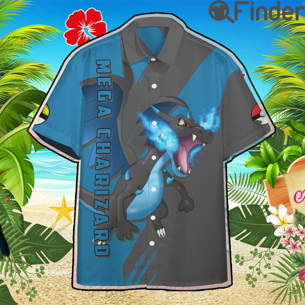 Pokemon Duo Type Fire Dragon Mega Charizard Custom Hawaii Button T Shirts Pokemon Duo Type Fire Dragon Mega Charizard Custom Hawaii Button T Shirts