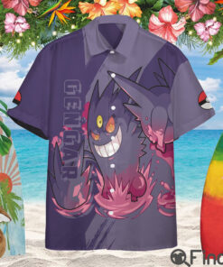 Pokemon Duo Type Ghost Poison Mega Gengar Custom Hawaii Button Shirt