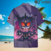 Pokemon Duo Type Ghost Poison Mega Gengar Custom Hawaii Button Shirts