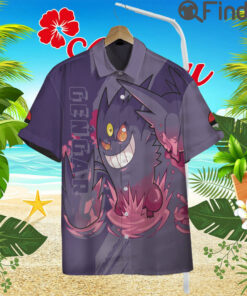 Pokemon Duo Type Ghost Poison Mega Gengar Custom Hawaii Button T Shirts