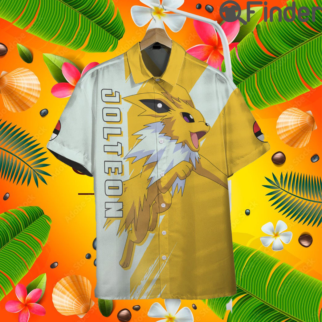 Pokemon Eevee Evolution Electric Type Jolteon Custom Hawaii Button T Shirt Pokemon Eevee Evolution Electric Type Jolteon Custom Hawaii Button T Shirt