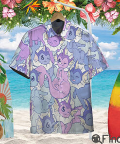 Pokemon Eevee Evolution Water Type Shiny Vaporeon Custom Hawaii Button Shirt