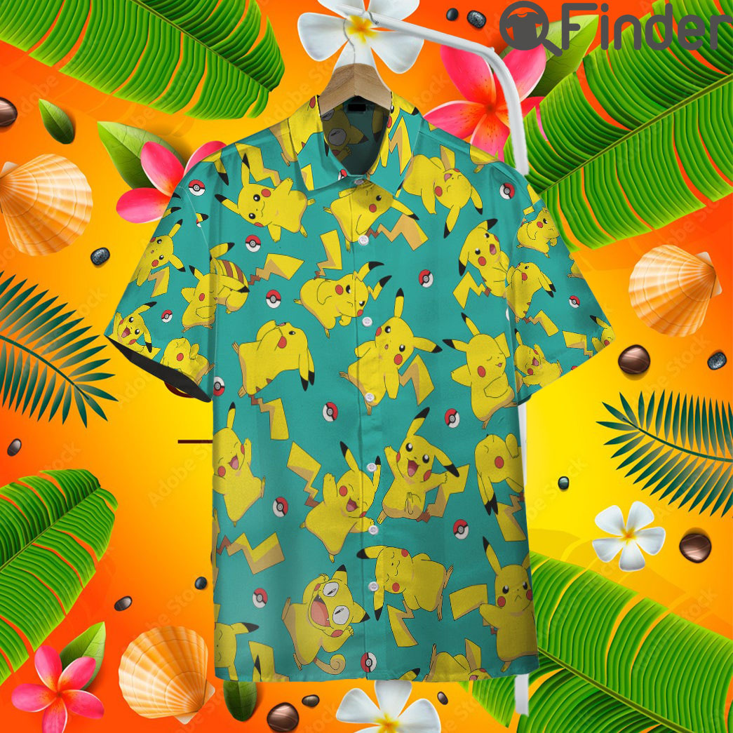 Pokemon Electric Type Pikachu Custom Hawaii Button T Shirt Pokemon Electric Type Pikachu Custom Hawaii Button T Shirt