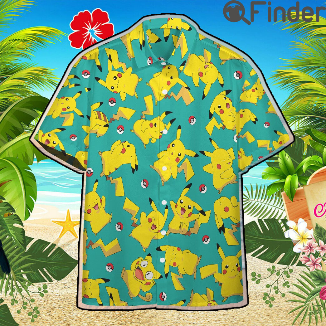 Pokemon Electric Type Pikachu Custom Hawaii Button T Shirts Pokemon Electric Type Pikachu Custom Hawaii Button T Shirts