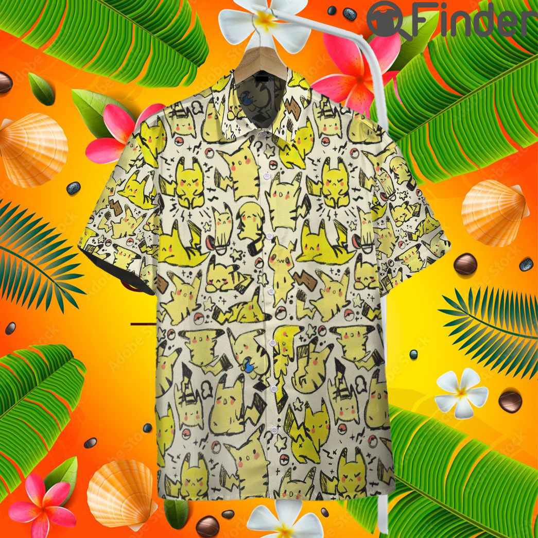 Pokemon Electric Type Shiny Pikachu Custom Hawaii Button T Shirt Pokemon Electric Type Shiny Pikachu Custom Hawaii Button T Shirt