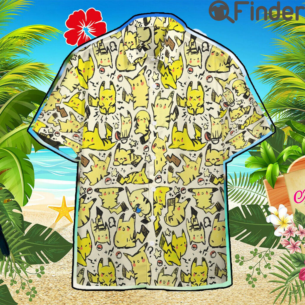 Pokemon Electric Type Shiny Pikachu Custom Hawaii Button T Shirts Pokemon Electric Type Shiny Pikachu Custom Hawaii Button T Shirts