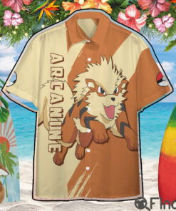 Pokemon Fire Type Arcanine Custom Hawaii Button Shirt