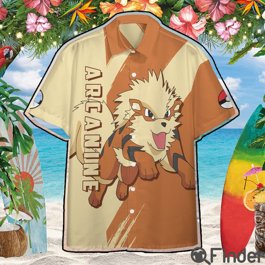 Pokemon Fire Type Arcanine Custom Hawaii Button Shirt Pokemon Fire Type Arcanine Custom Hawaii Button Shirt