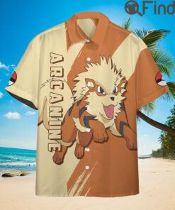 Pokemon Fire Type Arcanine Custom Hawaii Button Shirts