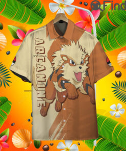 Pokemon Fire Type Arcanine Custom Hawaii Button T Shirt