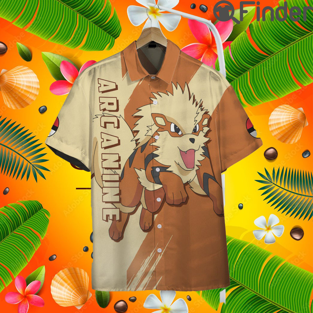 Pokemon Fire Type Arcanine Custom Hawaii Button T Shirt Pokemon Fire Type Arcanine Custom Hawaii Button T Shirt