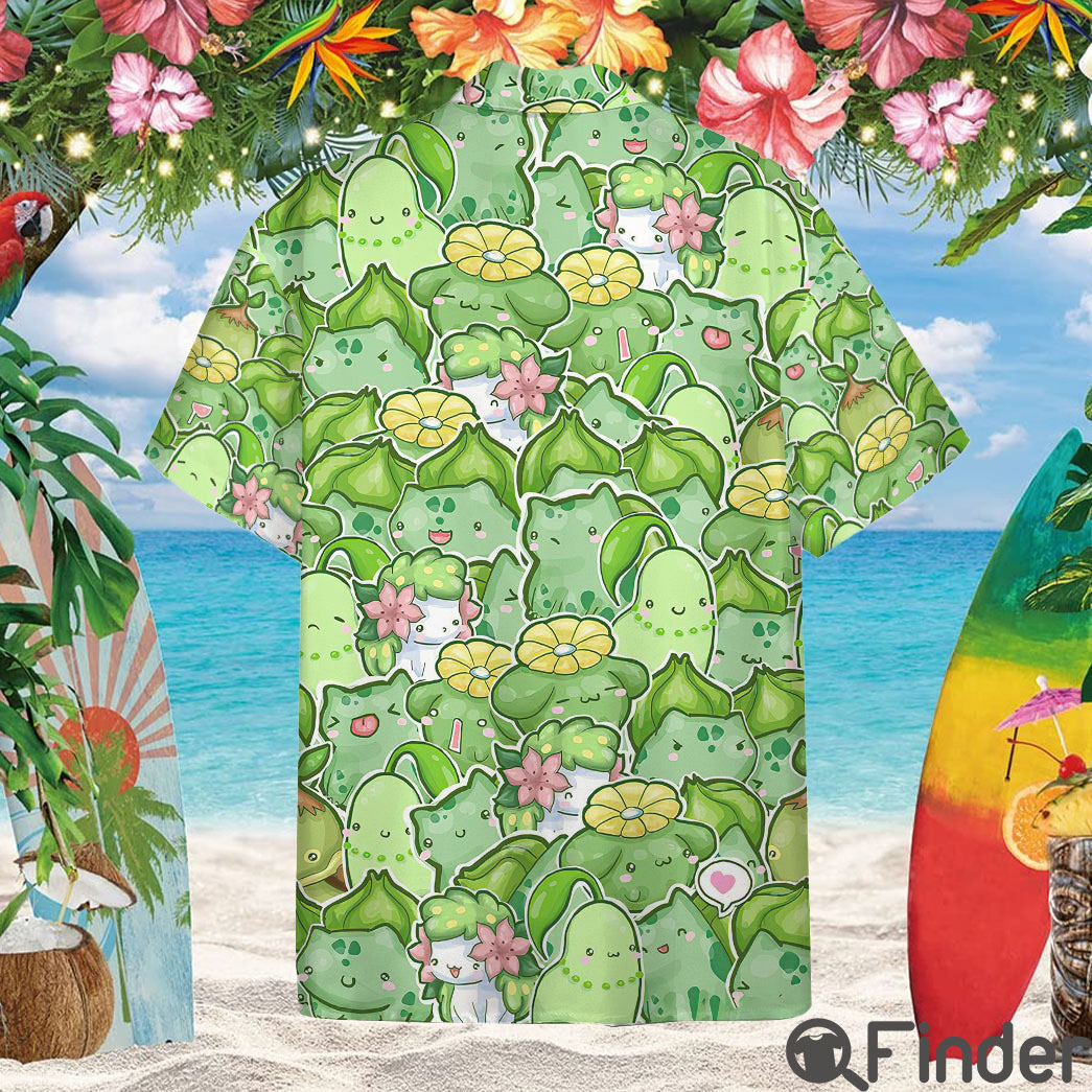 Pokemon Grass Type Custom Hawaii Button Shirt Pokemon Grass Type Custom Hawaii Button Shirt