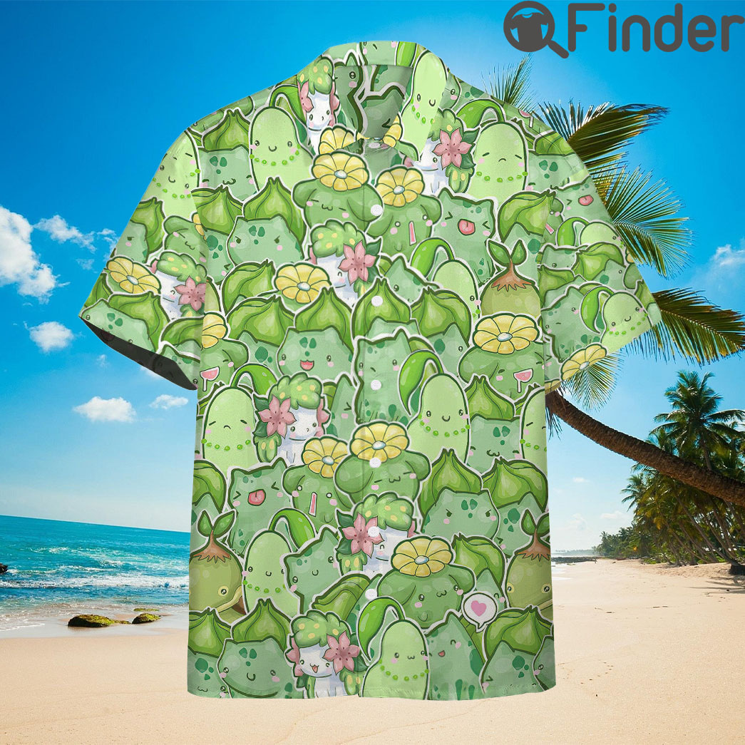 Pokemon Grass Type Custom Hawaii Button Shirts Pokemon Grass Type Custom Hawaii Button Shirts