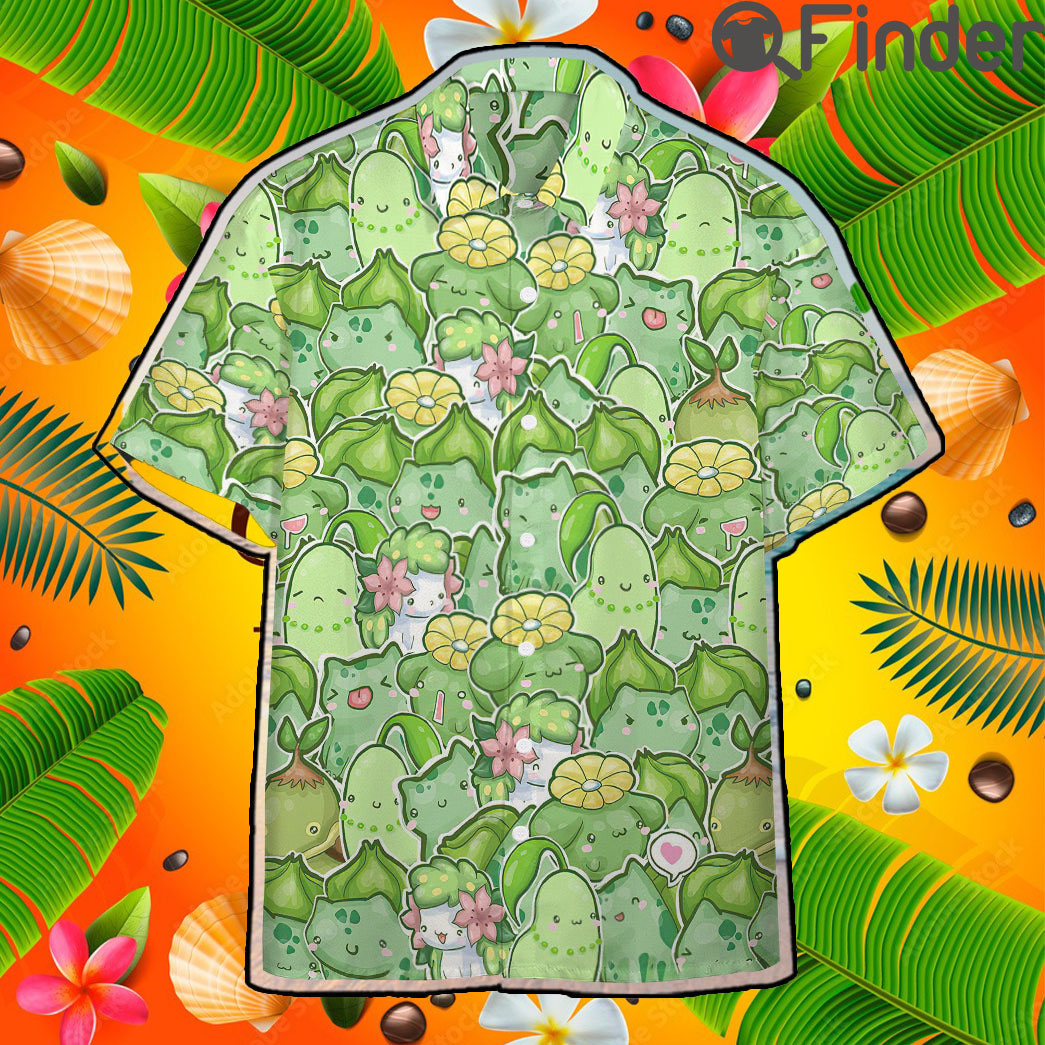 Pokemon Grass Type Custom Hawaii Button T Shirt Pokemon Grass Type Custom Hawaii Button T Shirt