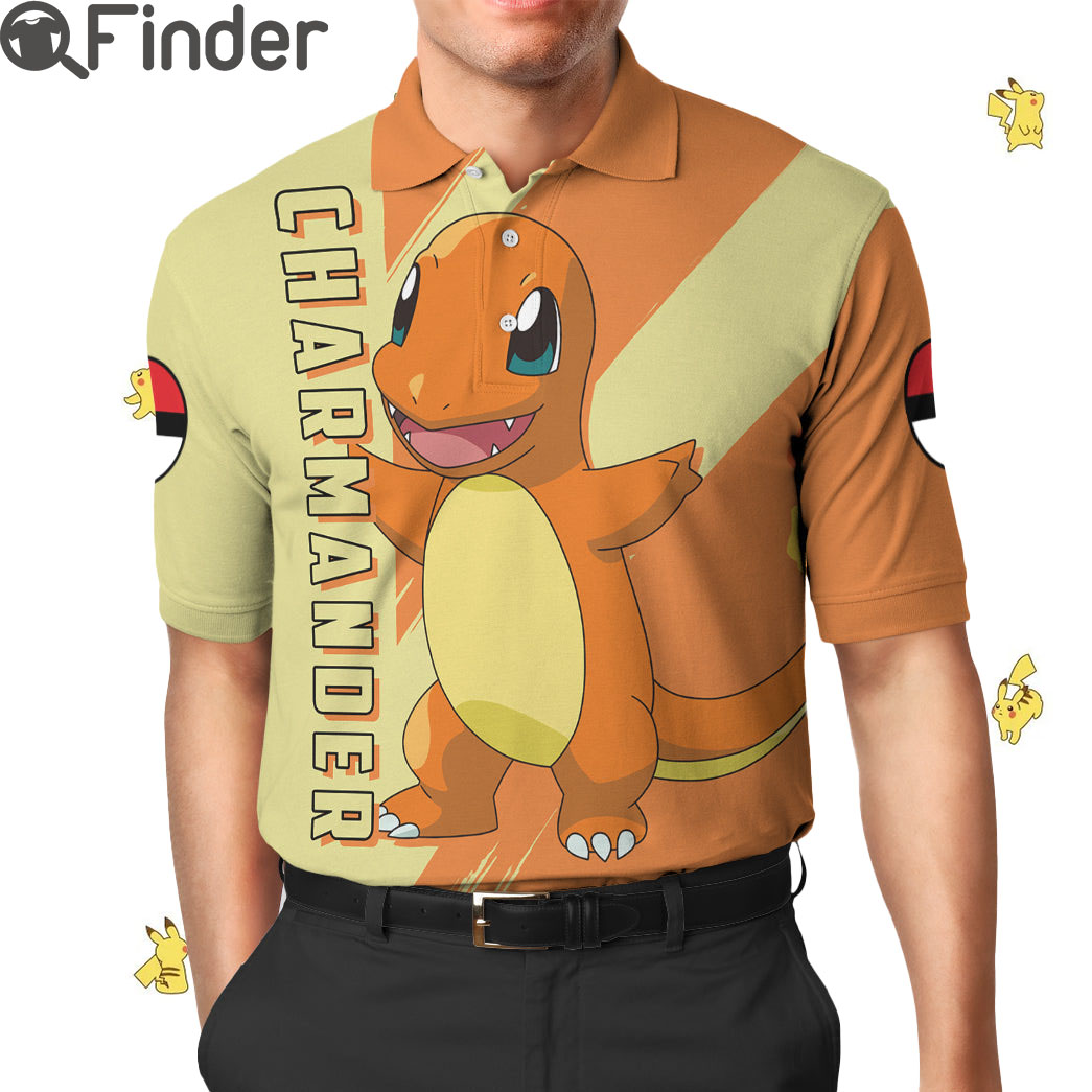 Pokemon Starter Fire Type Charmander Custom Polo T Shirt Pokemon Starter Fire Type Charmander Custom Polo T Shirt