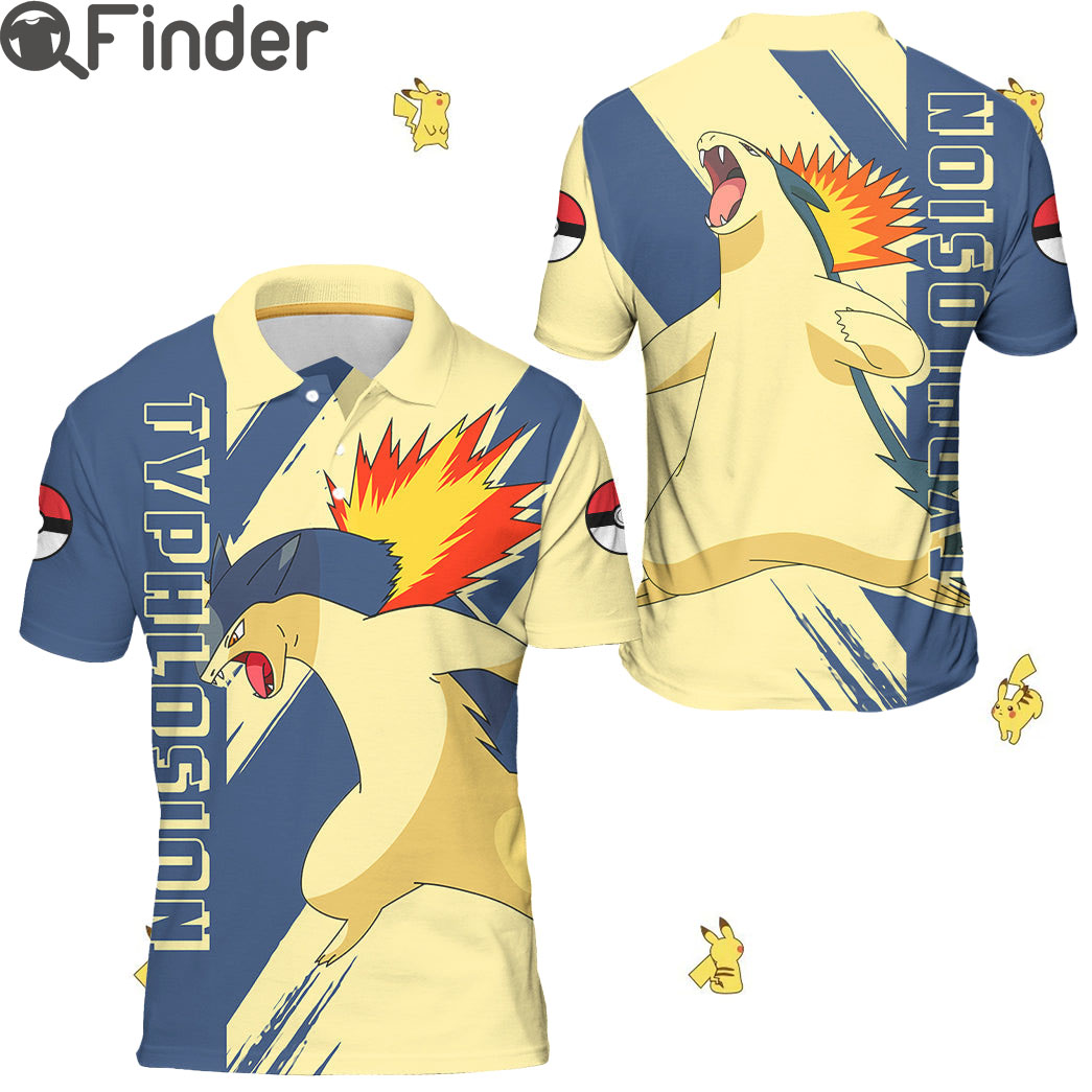 Pokemon Starter Fire Type Typhlosion Custom Polo Shirts Pokemon Starter Fire Type Typhlosion Custom Polo Shirts