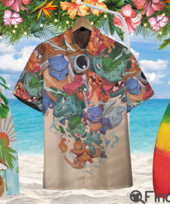 Pokemon Starter Gen 1 Kanto Region Custom Hawaii Button Shirt