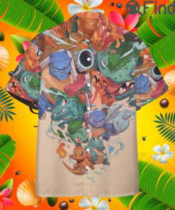 Pokemon Starter Gen 1 Kanto Region Custom Hawaii Button T Shirt