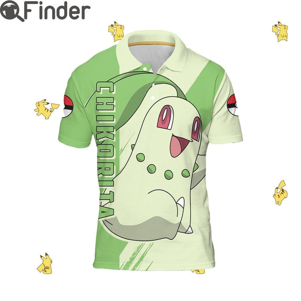 Pokemon Starter Grass Type Chikorita Custom Polo Shirt Pokemon Starter Grass Type Chikorita Custom Polo Shirt
