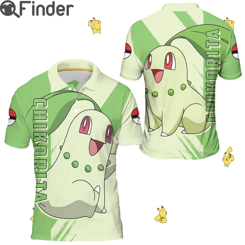 Pokemon Starter Grass Type Chikorita Custom Polo Shirts Pokemon Starter Grass Type Chikorita Custom Polo Shirts
