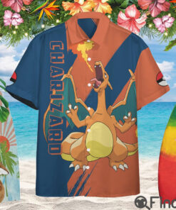 Pokemon Starter Kanto Region Duo Type Fire Flying Charizard Custom Hawaii Button Shirt