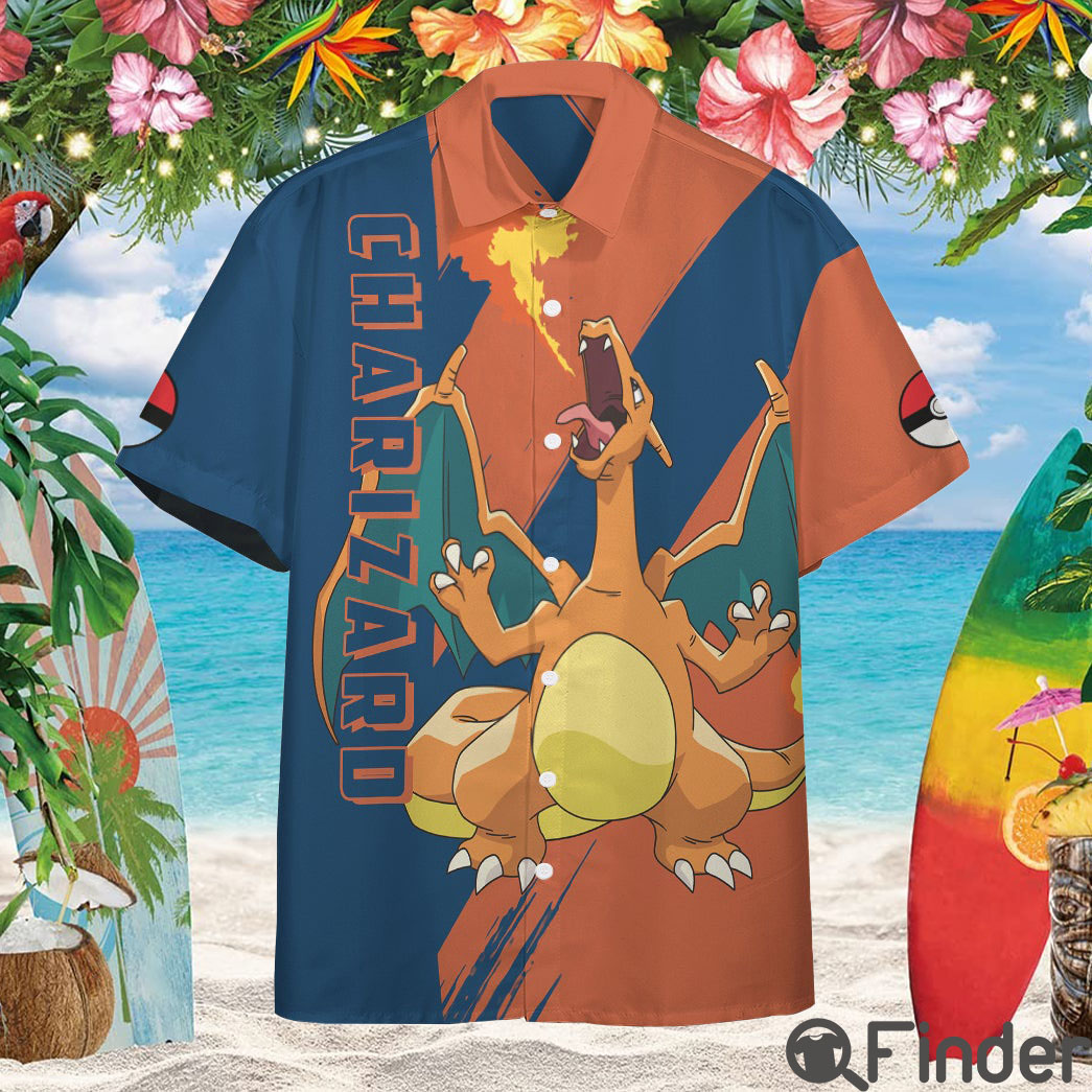 Pokemon Starter Kanto Region Duo Type Fire Flying Charizard Custom Hawaii Button Shirt Pokemon Starter Kanto Region Duo Type Fire Flying Charizard Custom Hawaii Button Shirt