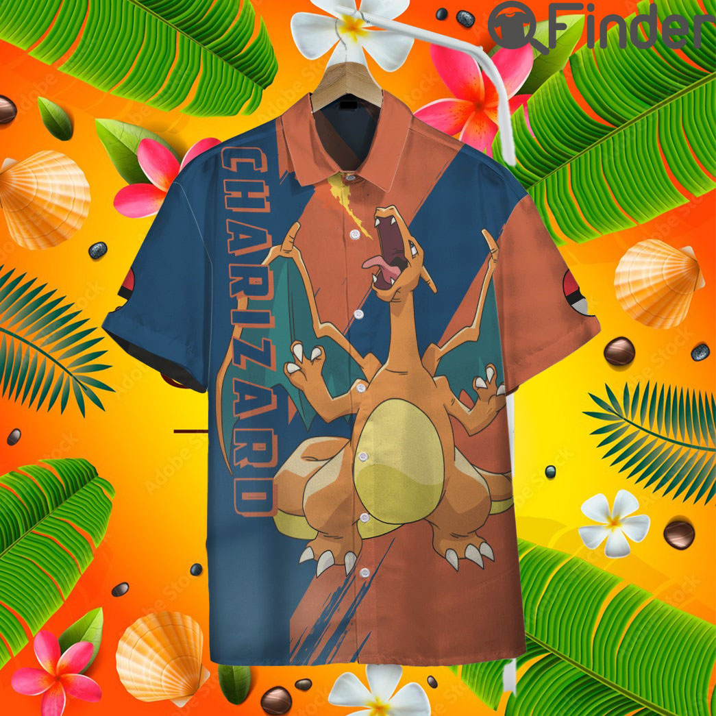 Pokemon Starter Kanto Region Duo Type Fire Flying Charizard Custom Hawaii Button T Shirt Pokemon Starter Kanto Region Duo Type Fire Flying Charizard Custom Hawaii Button T Shirt